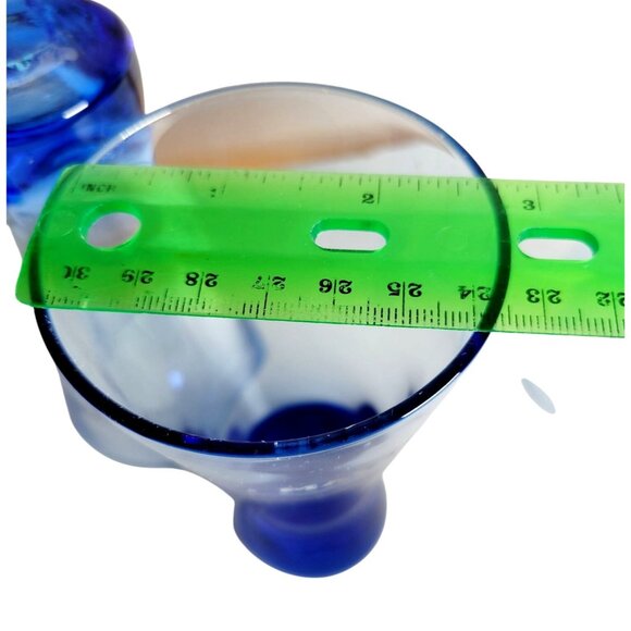 Set Of 4 Martell Cognac Etched Cobalt Blue Cocktail Glasses 9oz Von Pok - Picture 6 of 9